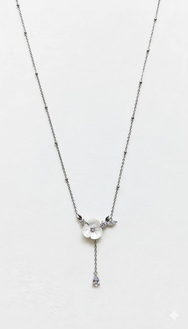 Mother of Pearl Blossom Drop Necklace in 92.5 Sterling Silver