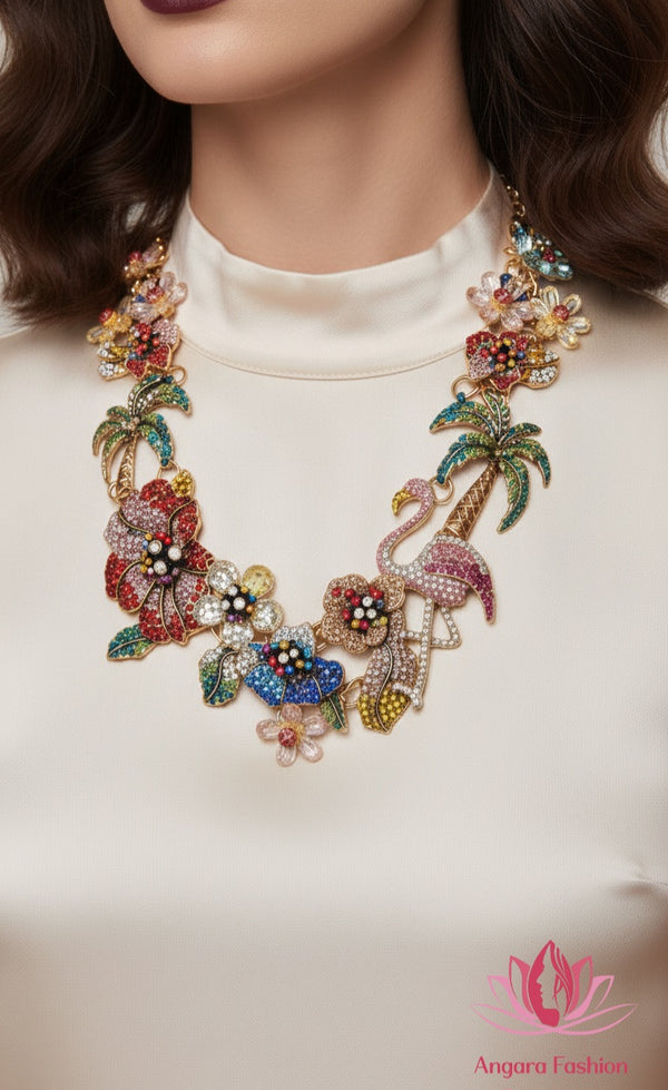 necklace with multi-colored crystals