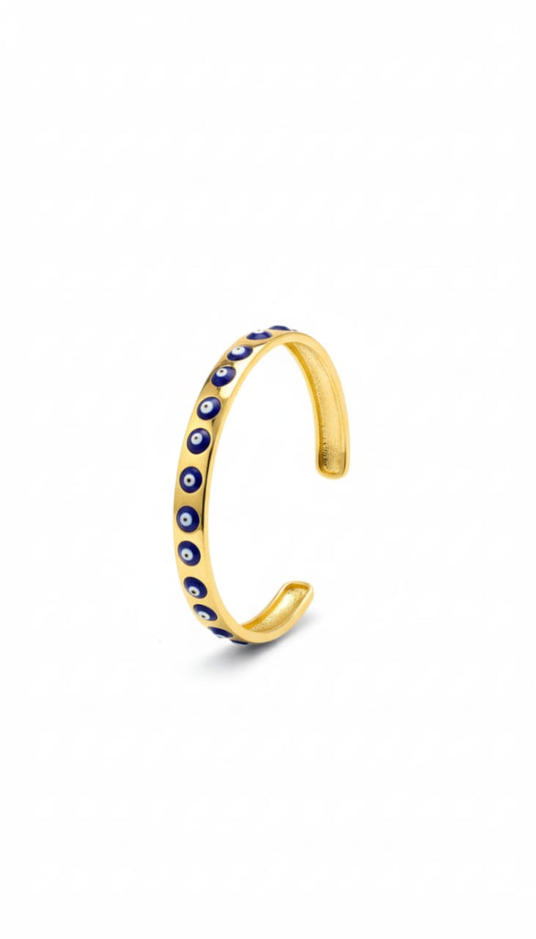 gold-plated evil eye cuff bangle