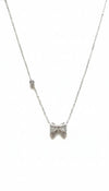 silver-toned crystal bow pendant necklace