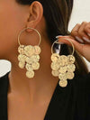 gold-toned textured coin drop hoop earrings
