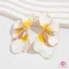 white and yellow oil-dripping irregular petal dangle earrings