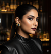 blue statement evil eye stud earrings