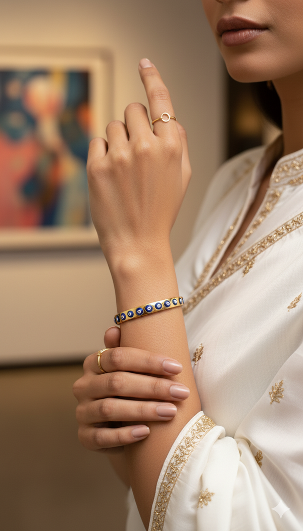 gold-plated evil eye cuff bangle