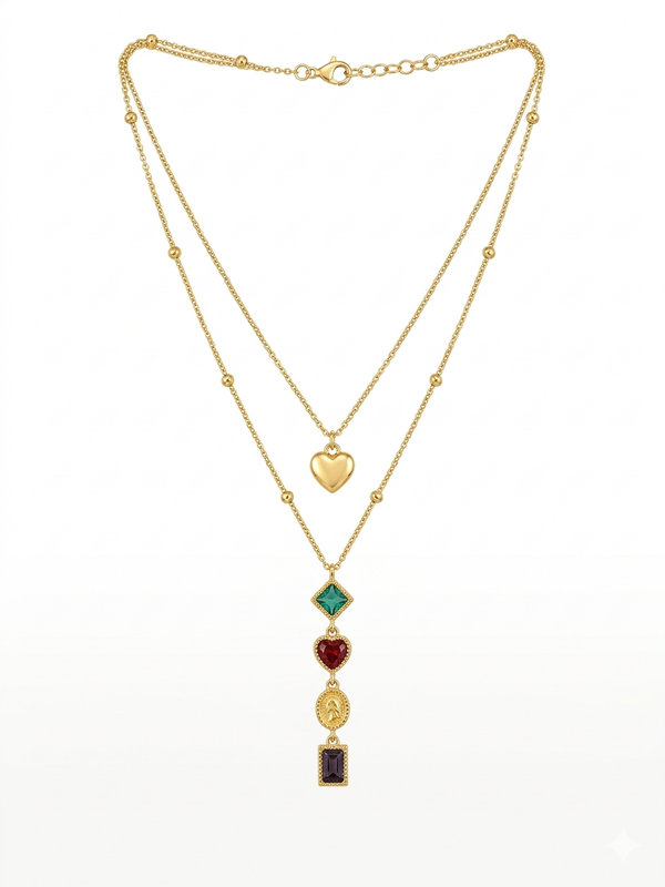 Spectrum of Hearts Layered Necklace